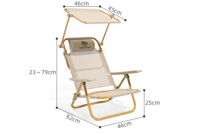 Outdoor Folding Beach Awning Camping Fishing Recliner Nap Chair