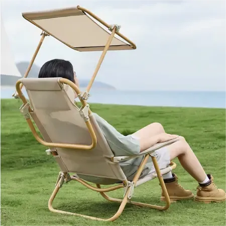 Outdoor Folding Beach Awning Camping Fishing Recliner Nap Chair