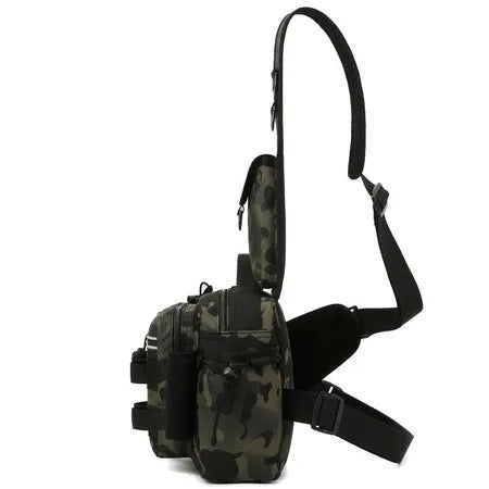 Multi functional Road Ya chest bag, large waist bag, tactical crossbody bag, fishing bag, pole insertion bag, outdoor backpack (camouflage)