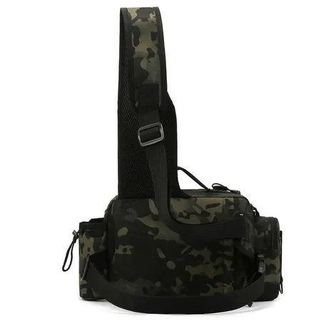 Multi functional Road Ya chest bag, large waist bag, tactical crossbody bag, fishing bag, pole insertion bag, outdoor backpack (camouflage)