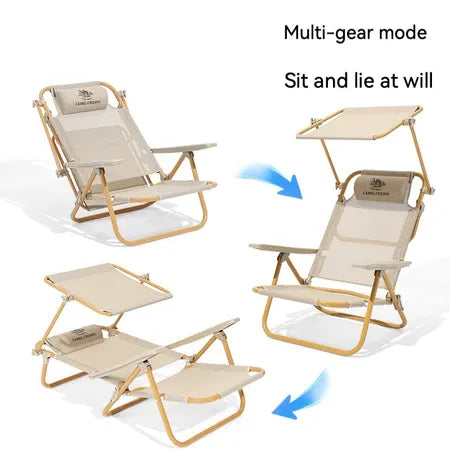 Outdoor Folding Beach Awning Camping Fishing Recliner Nap Chair