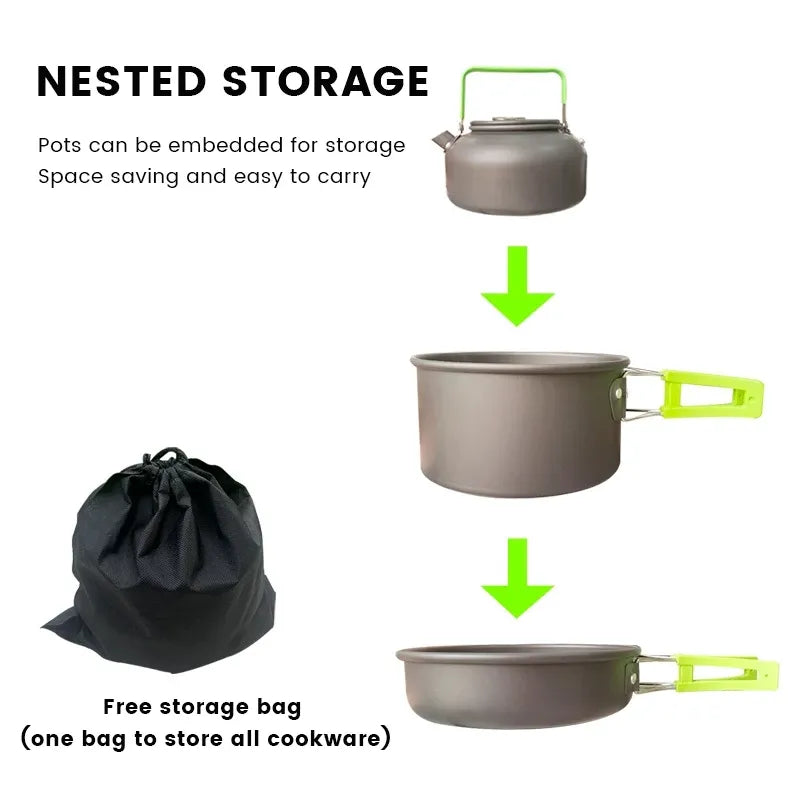 Camping Cooking Set Cookware Tableware Set Picnic Pot Frypan Kettle Alumina Durable Cookware Outdoor Picnic Set