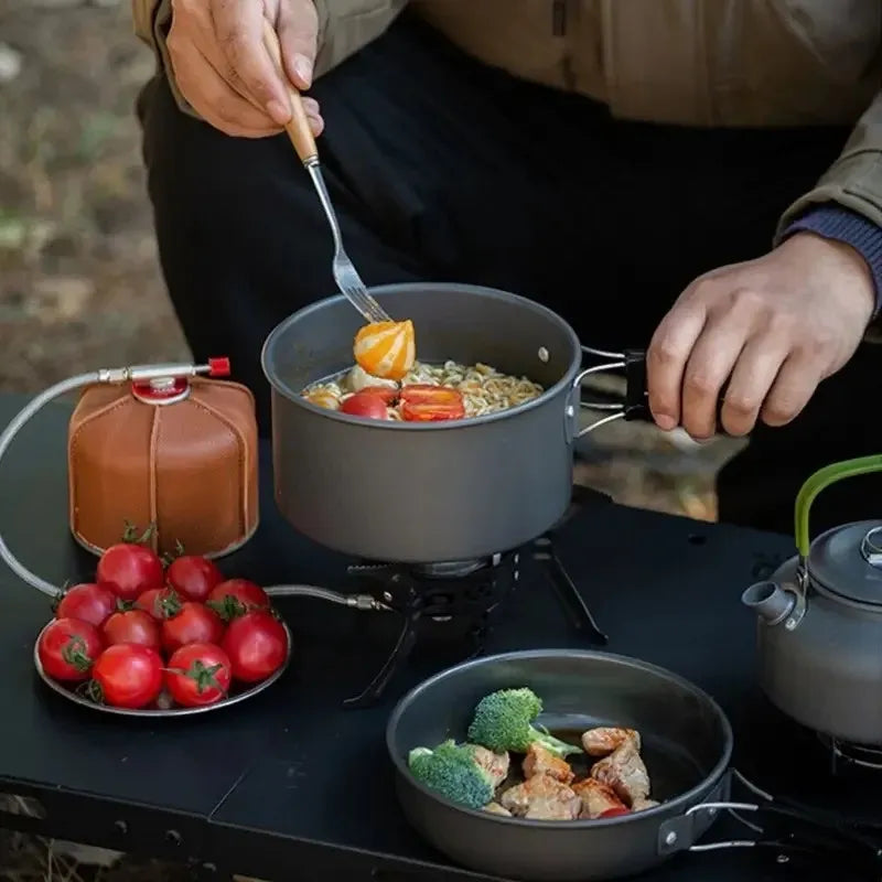 Camping Cooking Set Cookware Tableware Set Picnic Pot Frypan Kettle Alumina Durable Cookware Outdoor Picnic Set