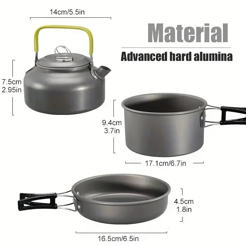 Camping Cooking Set Cookware Tableware Set Picnic Pot Frypan Kettle Alumina Durable Cookware Outdoor Picnic Set