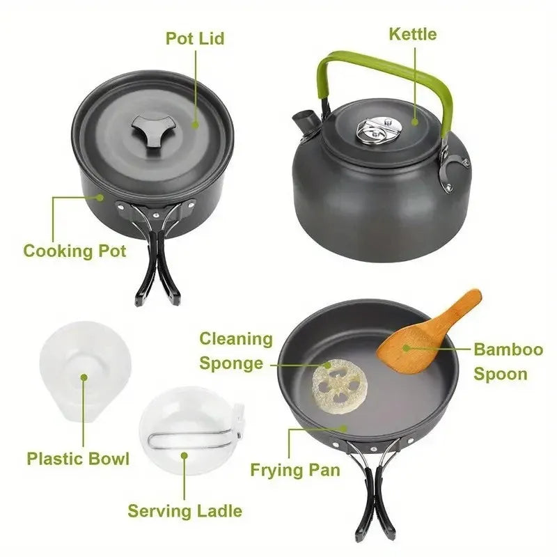 Camping Cooking Set Cookware Tableware Set Picnic Pot Frypan Kettle Alumina Durable Cookware Outdoor Picnic Set