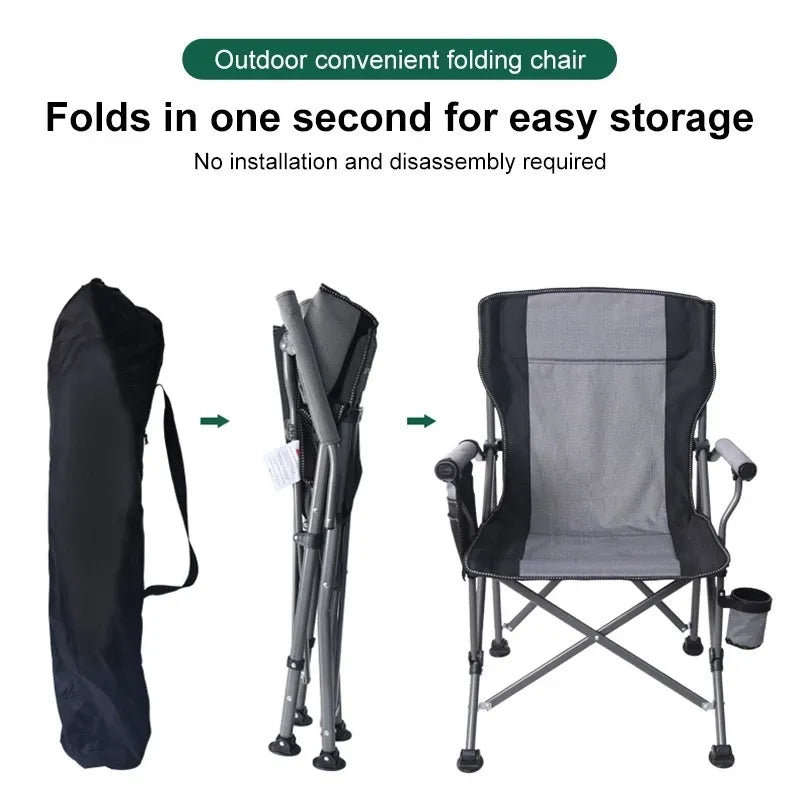 Foldable Chair Camping Portable Lightweight with Arm Rest Cup Holder Picnic Fishing Outdoor Travel