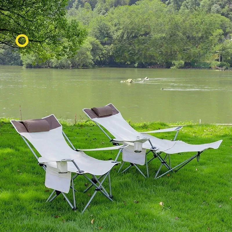 Camping Chair Recliner Outdoor Folding Bed Portable Beach Lounge Chair Foldable 2-in-1 Design